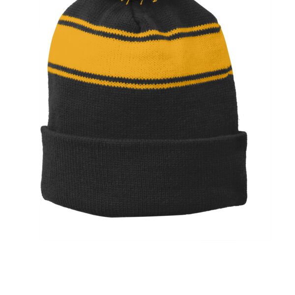 Sport Tek Stripe Pom Pom Beanie STC28 Stripe Pom Pom Beanie Thumbnail